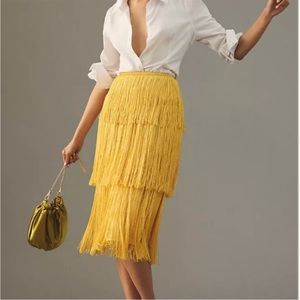 Anthropologie Yellow Fringe Skirt
